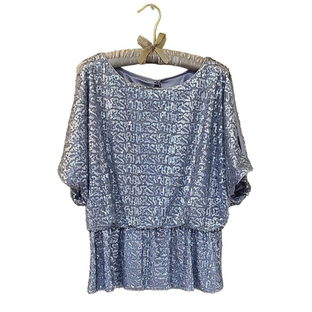 Xscape By Joanna Chen Silver Sequenced Blouse Siz… - image 1